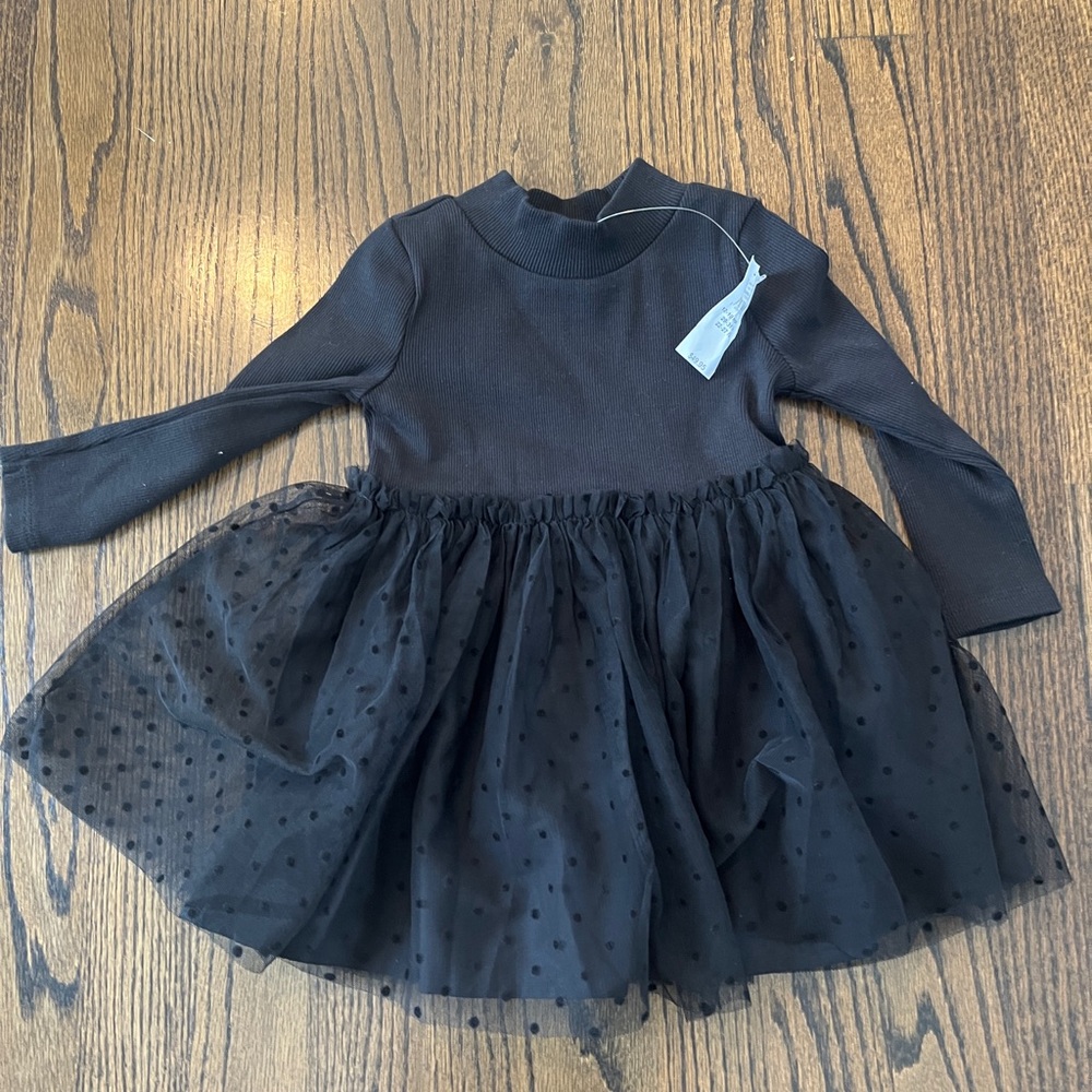 Baby girls black long-sleeve toulle skirted dress